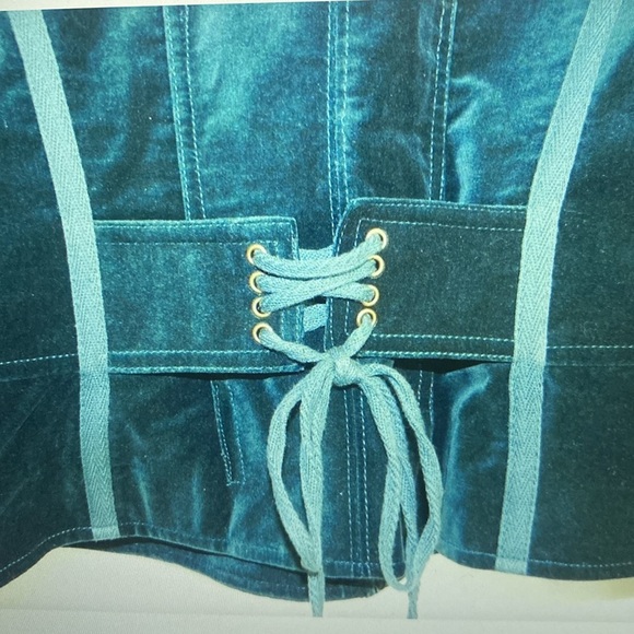 TOGETHER Dark Teal  Velvet short Jacket/ Blazer Military Style - Picture 6 of 9